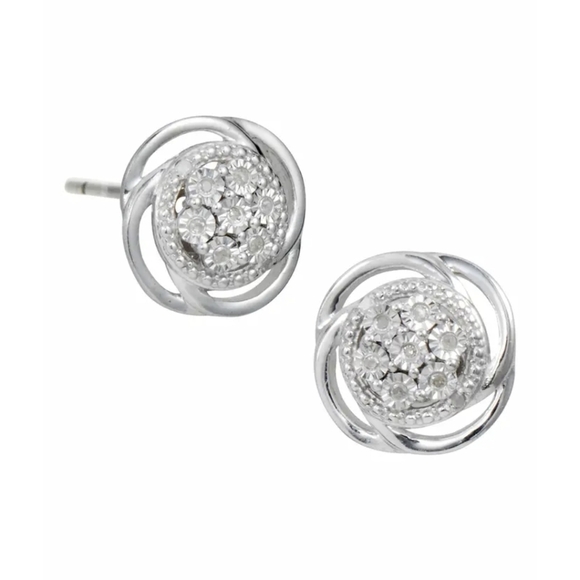 Sterling Silver Bright Cut Diamond Swirl Stud Earrings - Picture 1 of 2